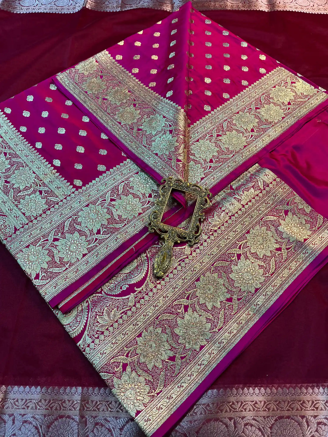 Bridal Purple Satin Silk Buti Design Banarasi Saree