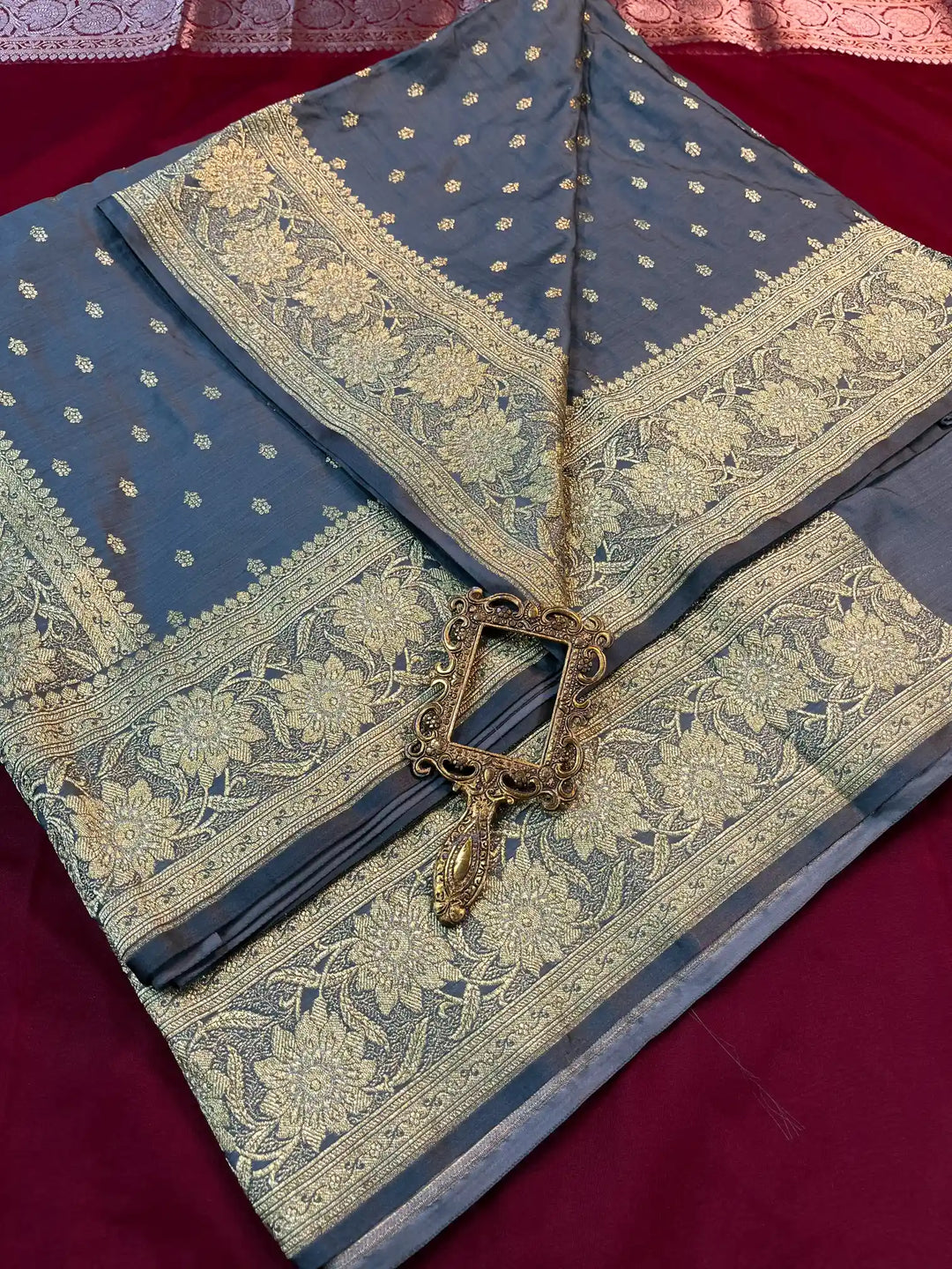 Bridal Cadet Blue Satin Silk Buti Design Banarasi Saree
