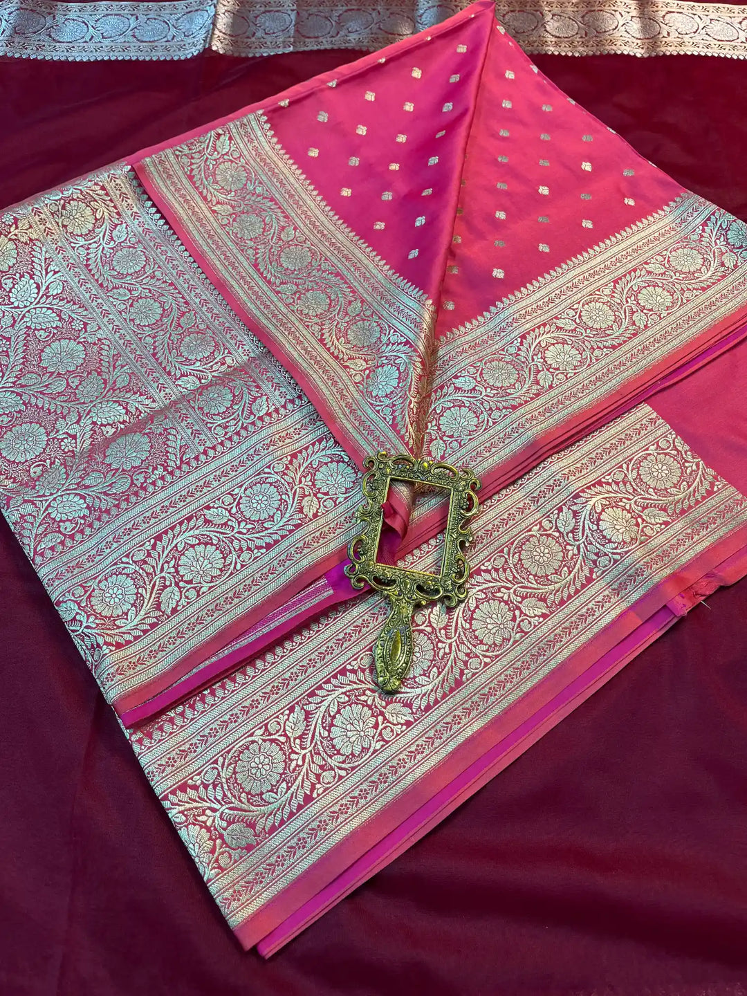 Bridal Pink Satin Silk Buti Design Banarasi Saree