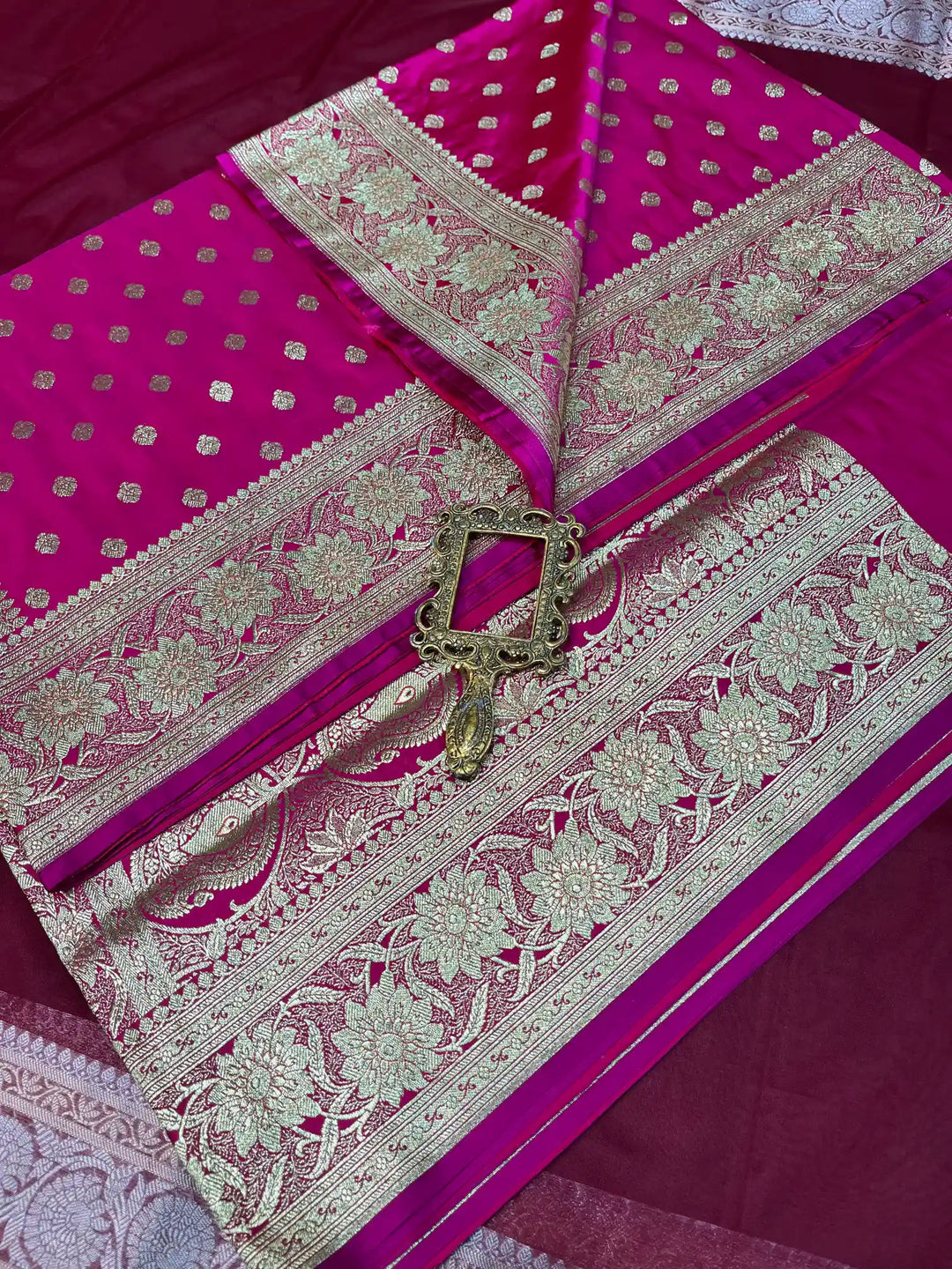 Bridal Rani Pink Satin Silk Buti Weave Banarasi Saree