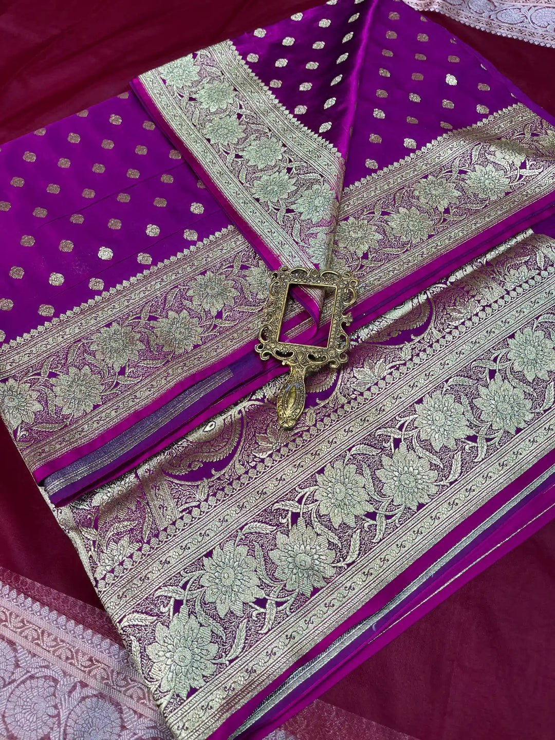Bridal Purple Satin Silk Buti Weave Banarasi Saree