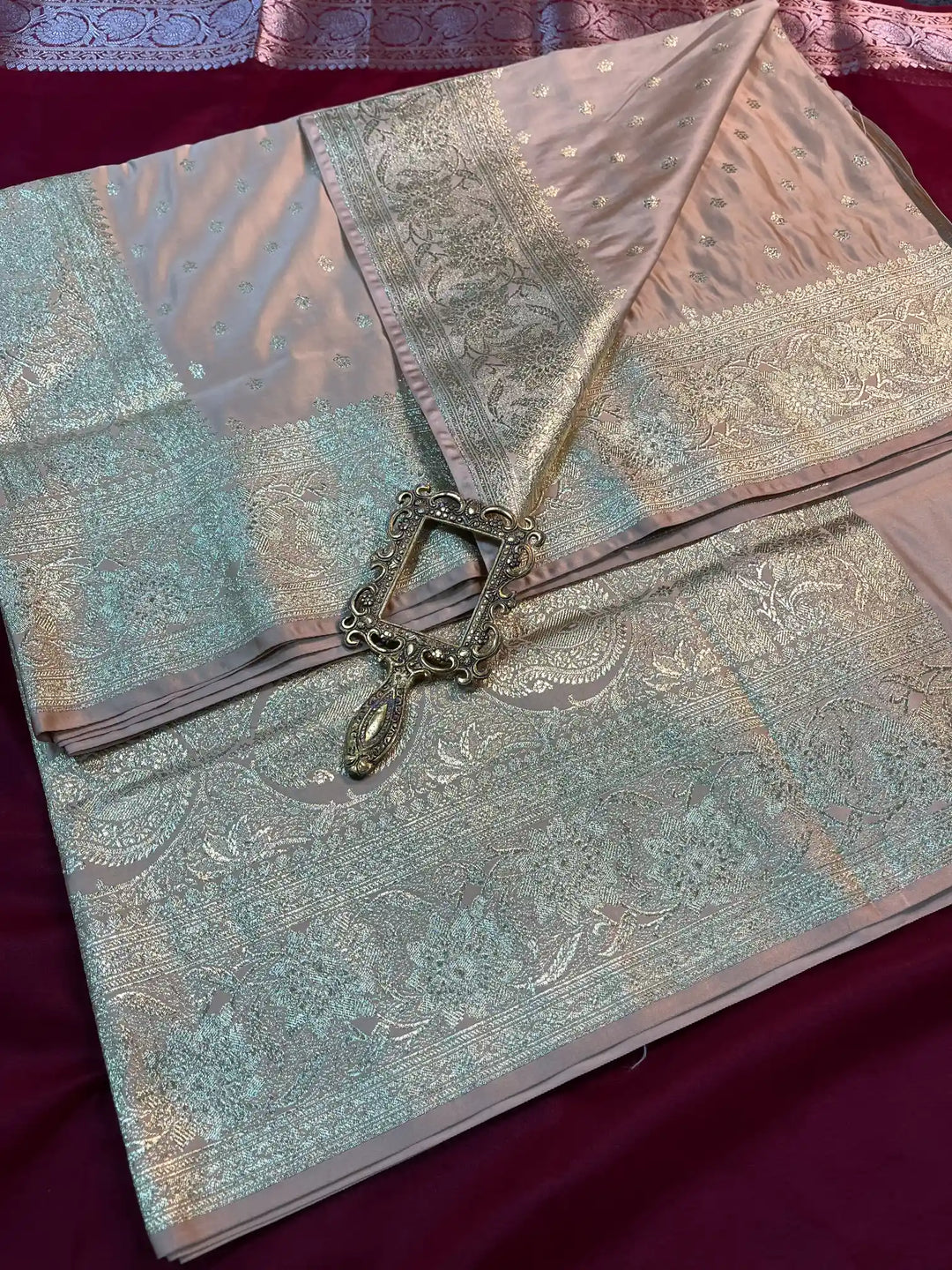 Bridal Pastel Peach Satin Silk Buti Design Banarasi Saree