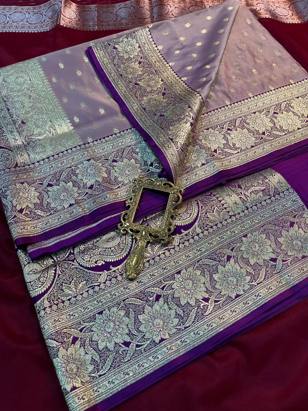 Bridal Lavender Contrast Satin Silk Premium Buti Weave Banarasi Saree