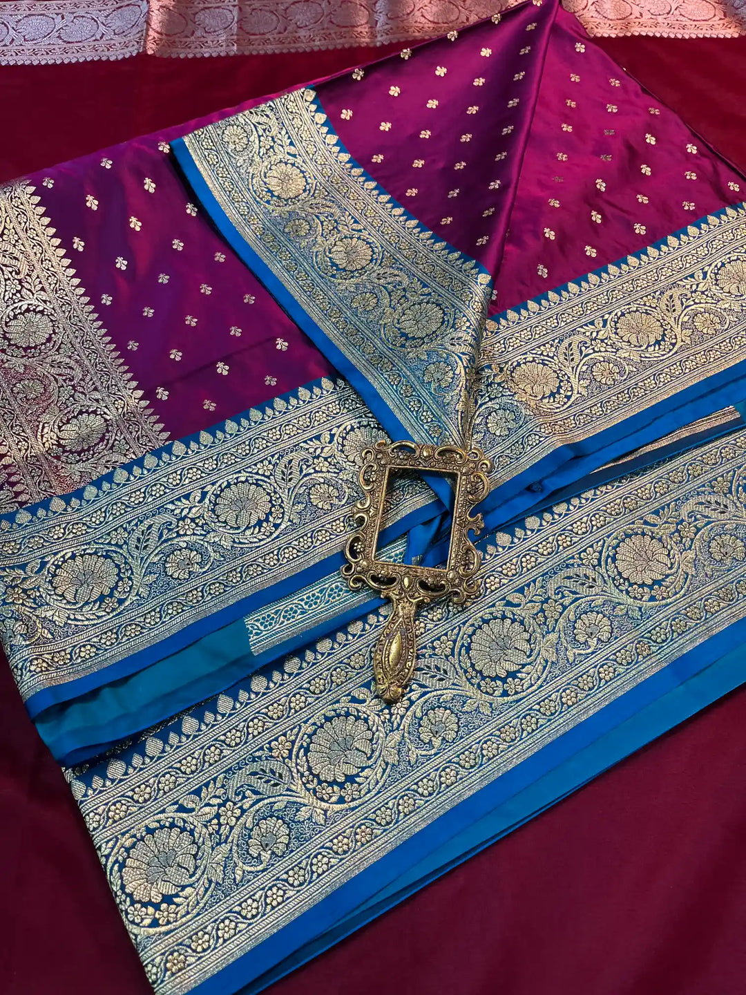 Bridal Purple Contrast Satin Silk Premium Buti Weave Banarasi Saree