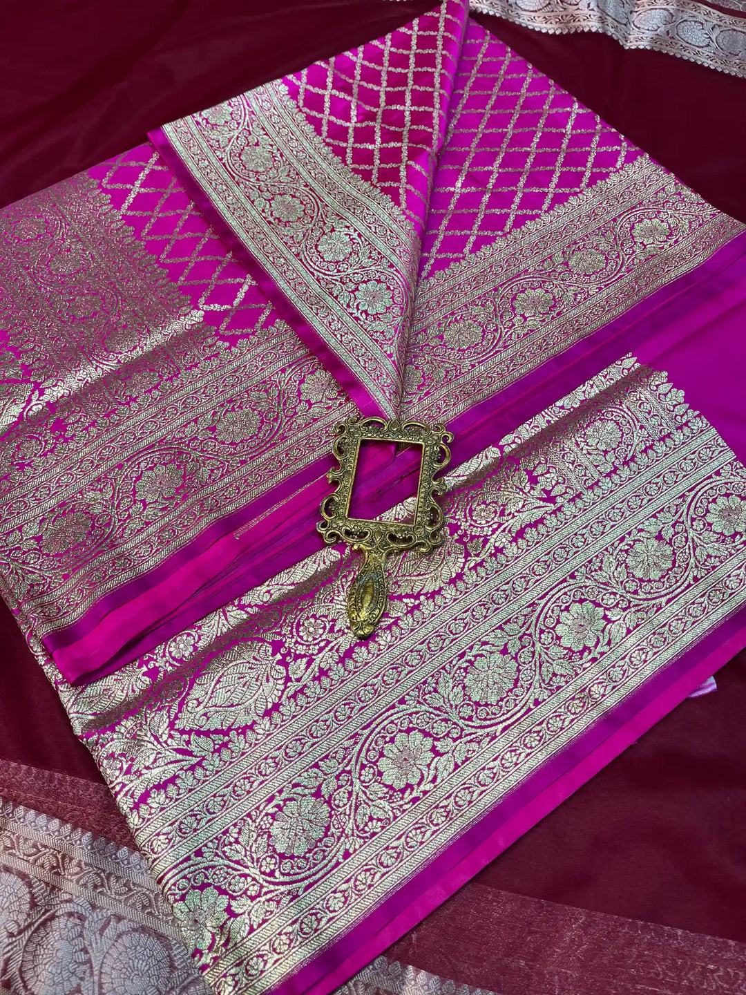 Bridal Bright Purple Satin Silk Premium Jaal Pattern Banarasi Saree