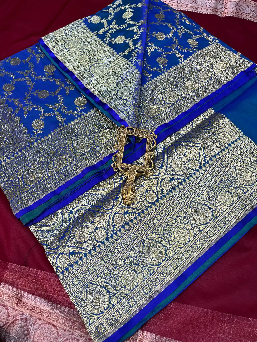 Bridal Blue Satin Silk Premium Jaal Pattern Banarasi Saree