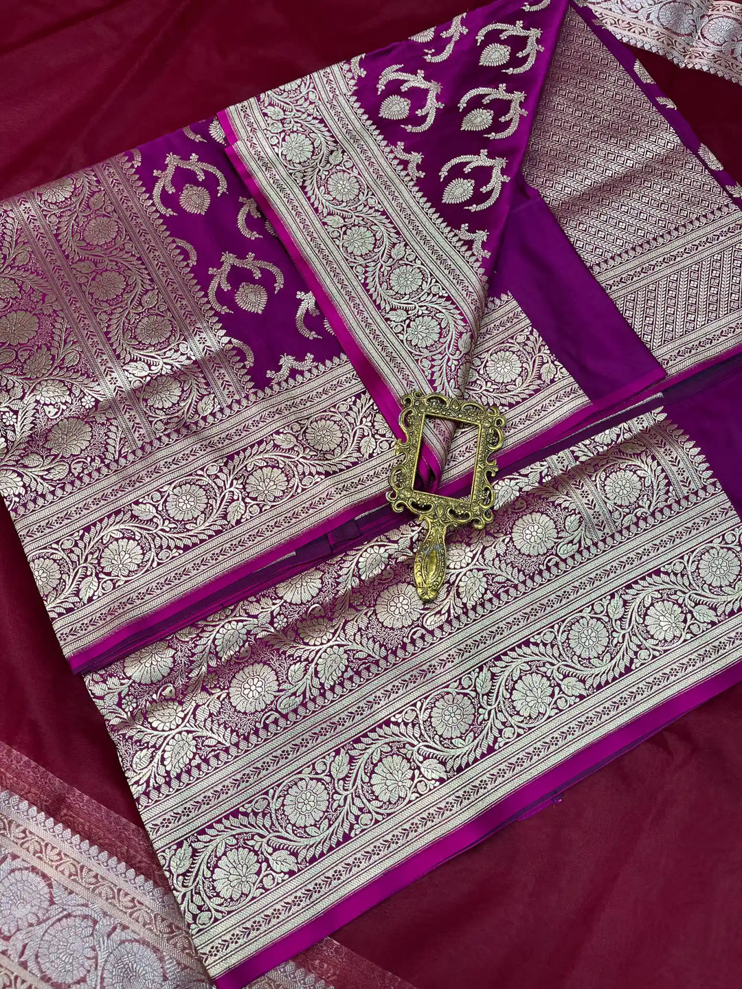 Bridal Purple Satin Silk Premium Jaal Pattern Banarasi Saree