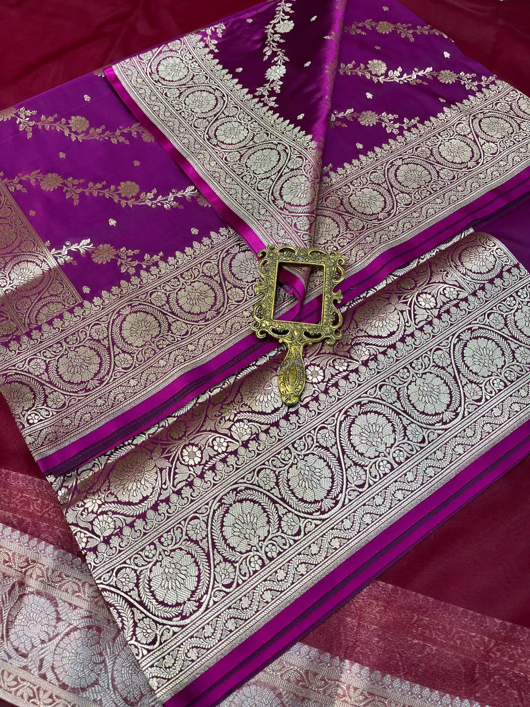 Bridal Rich Purple Satin Silk Premium Jaal Pattern Banarasi Saree