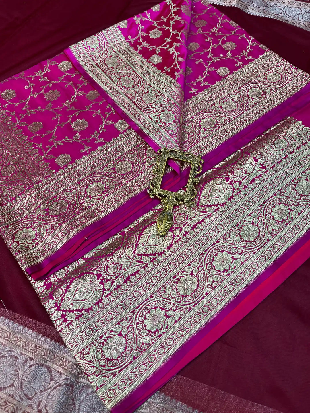 Bridal Rani Pink Satin Silk Premium Jaal Pattern Banarasi Saree