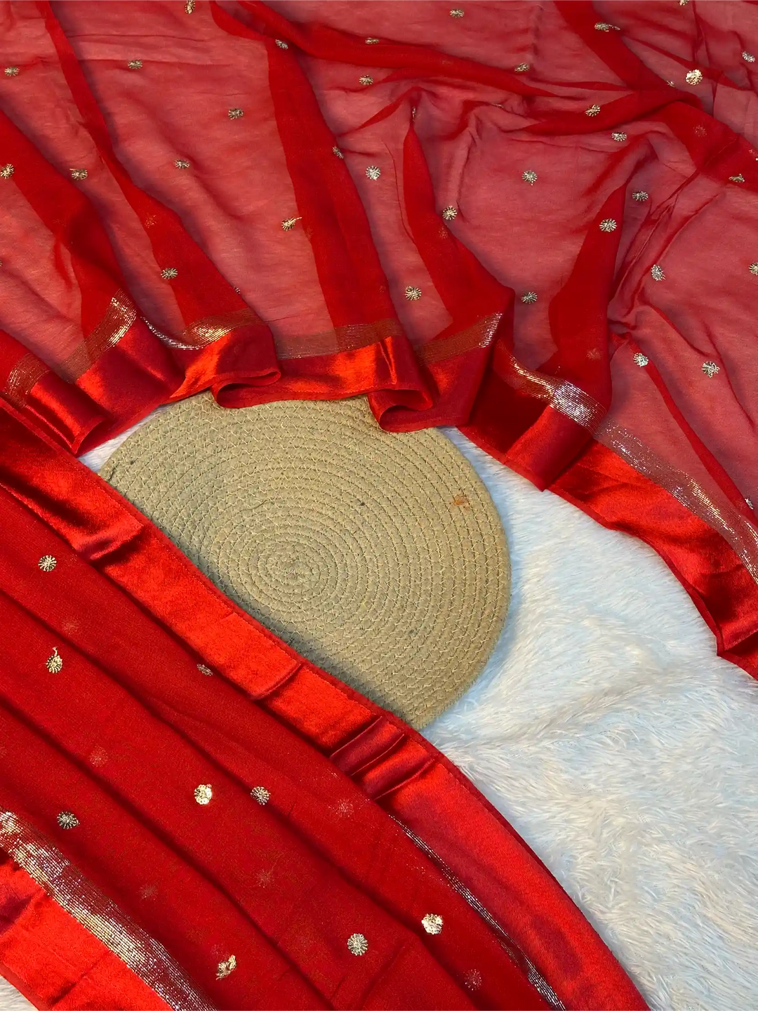 Bridal Red Viscose Georgette Silk Embroidered Saree