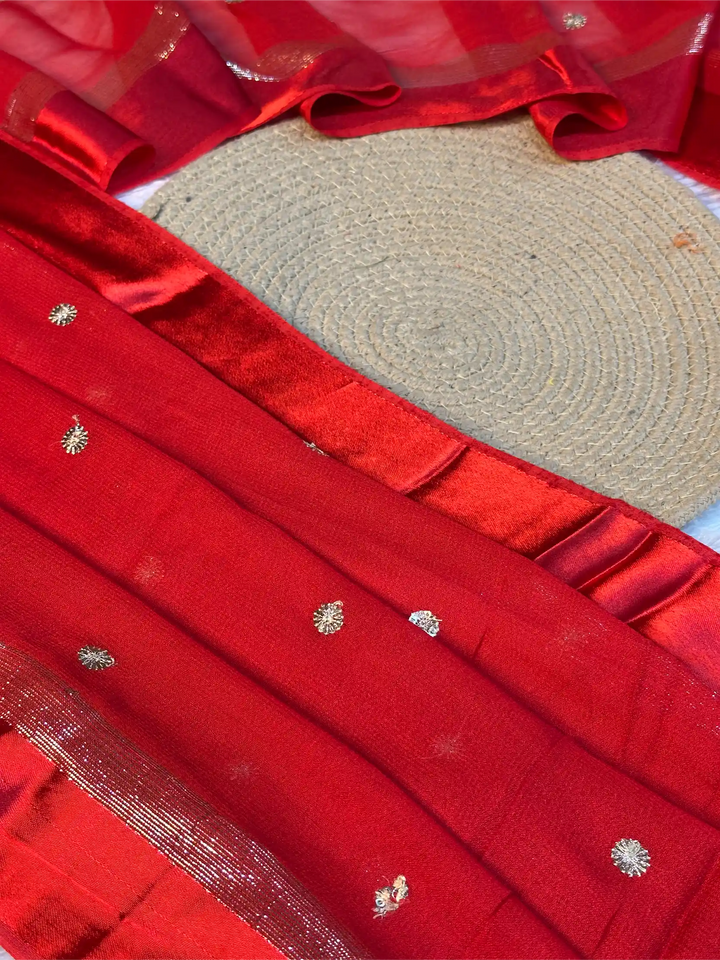 Bridal Red Viscose Georgette Silk Embroidered Saree