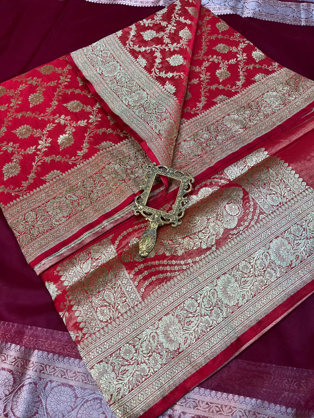 Bridal Orange Satin Silk Premium Jaal Pattern Banarasi Saree