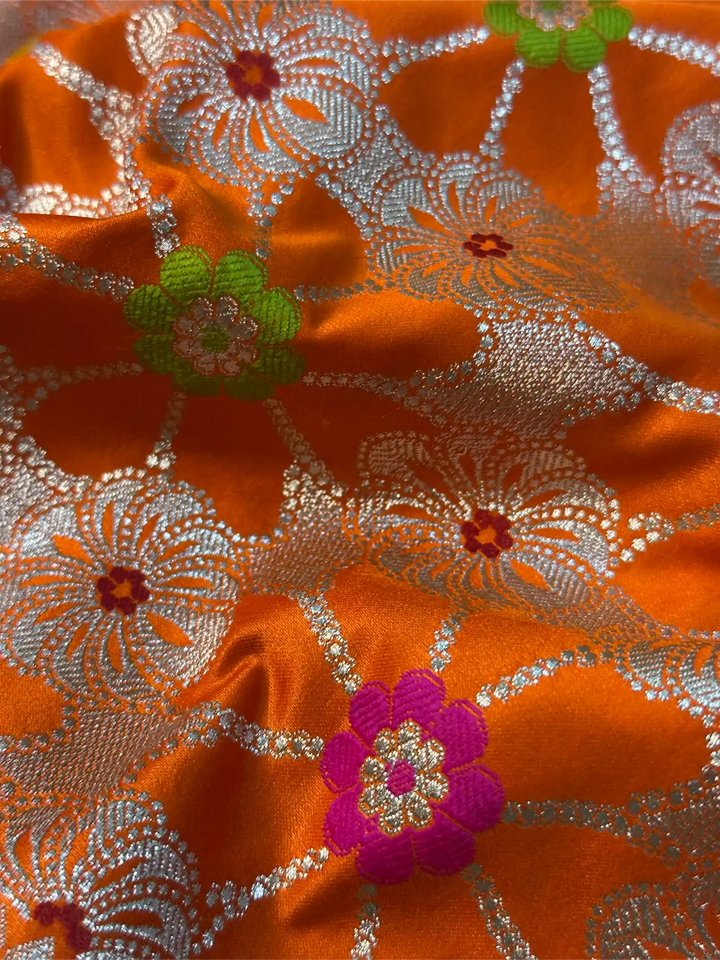Bright Orange Mashru Katan Silk Meenakari Weave Banarasi Saree