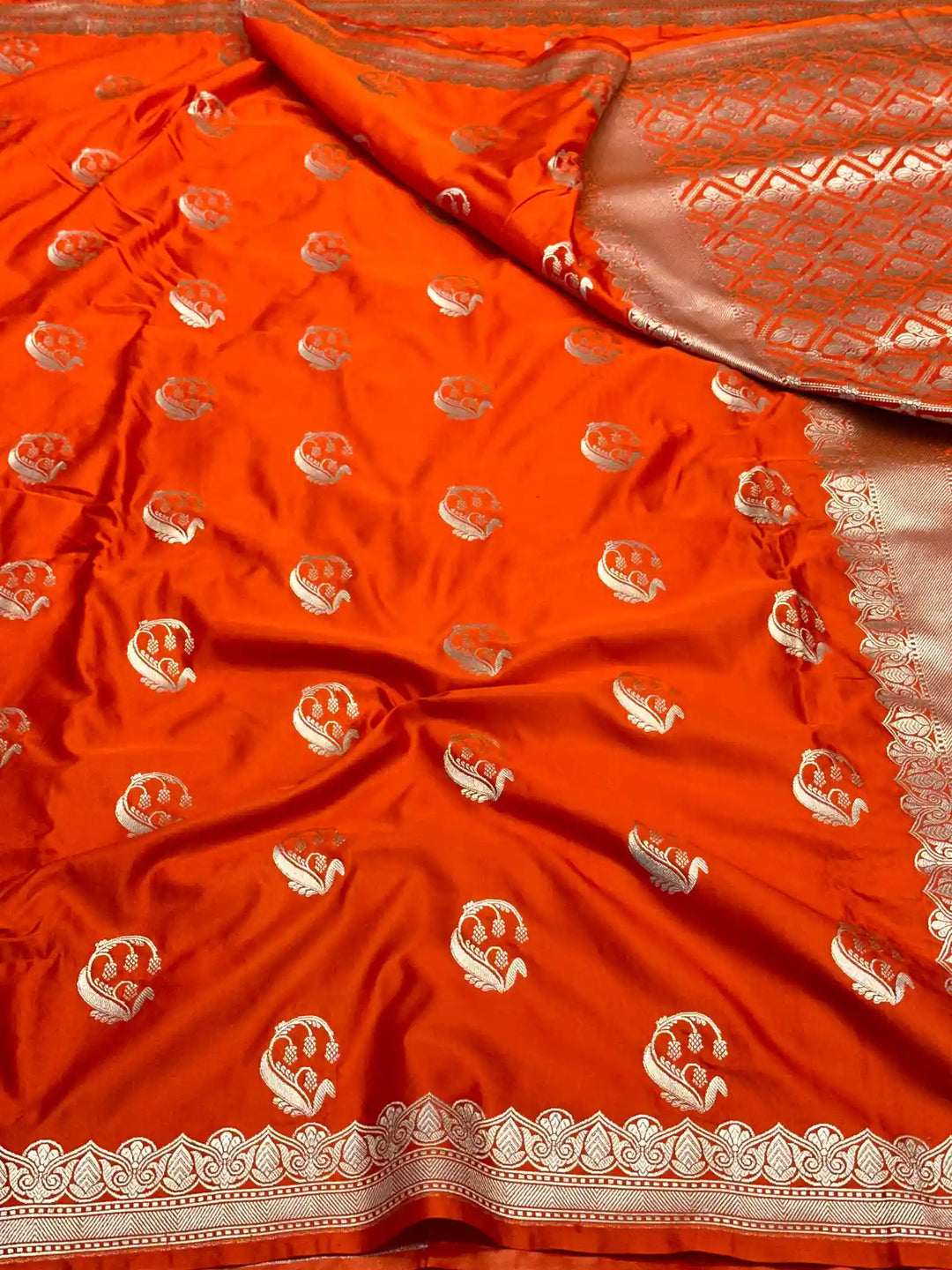 Bright Orange Traditional Weave Mashru Katan Saree