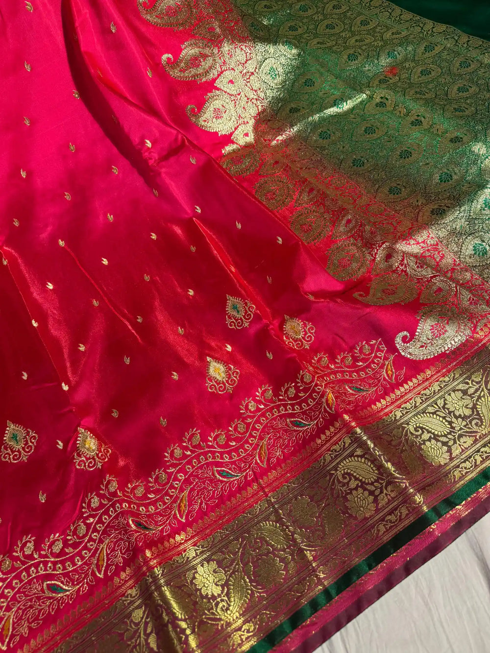 Bright Pink Banarasi Satin Katan Silk Saree with Embroidery Work