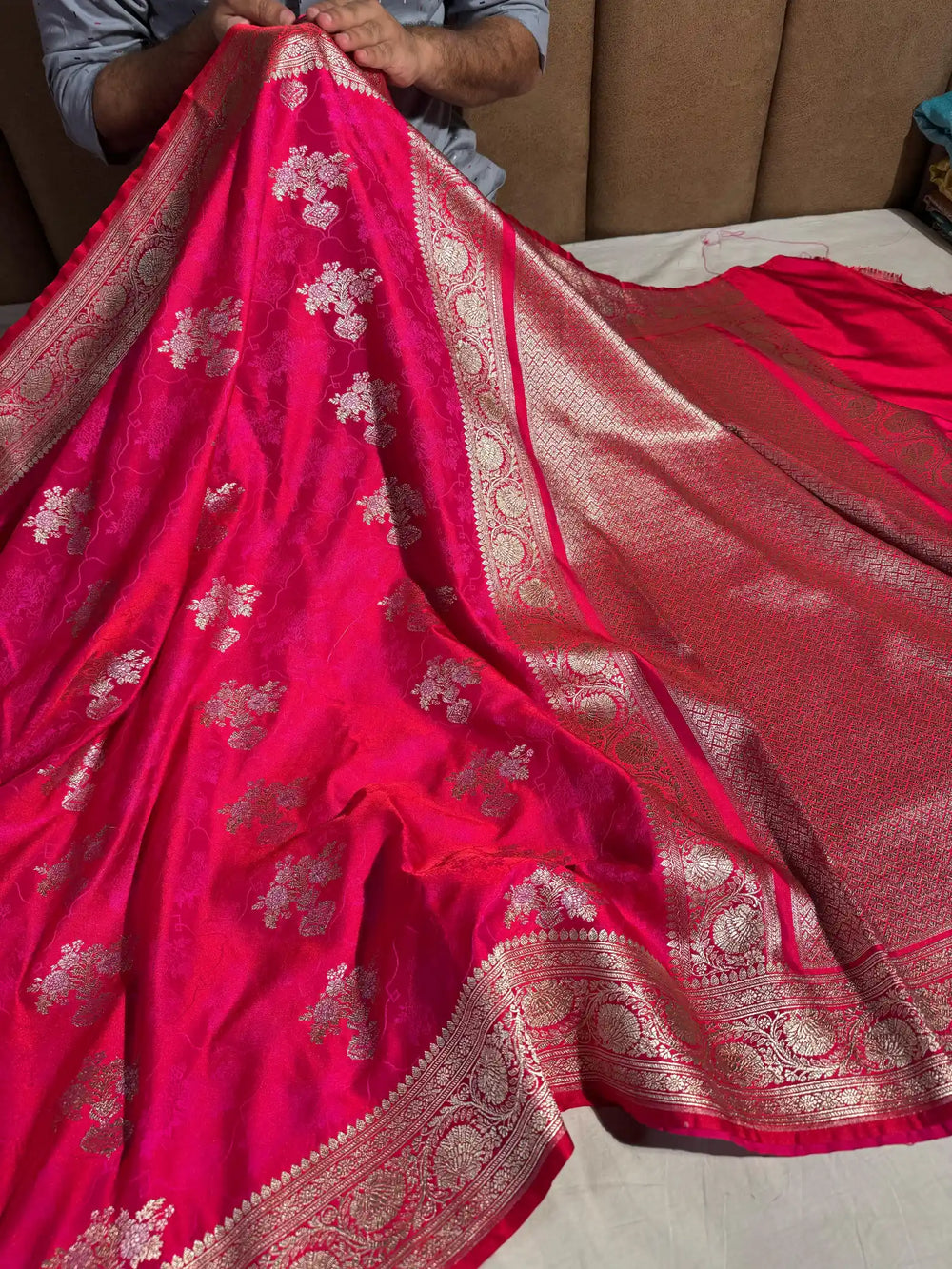 Bright Pink Mashru Silk Banarasi Saree