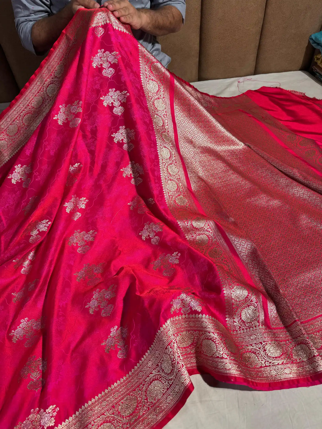 Bright Pink Mashru Silk Banarasi Saree