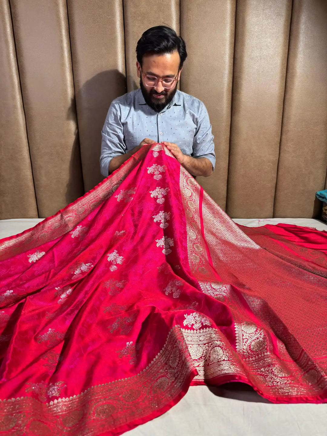 Bright Pink Mashru Silk Banarasi Saree