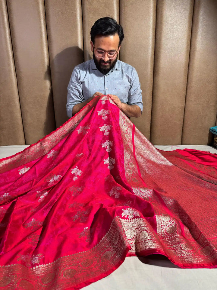 Bright Pink Mashru Silk Banarasi Saree