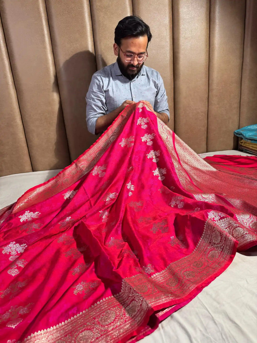 Bright Pink Mashru Silk Banarasi Saree