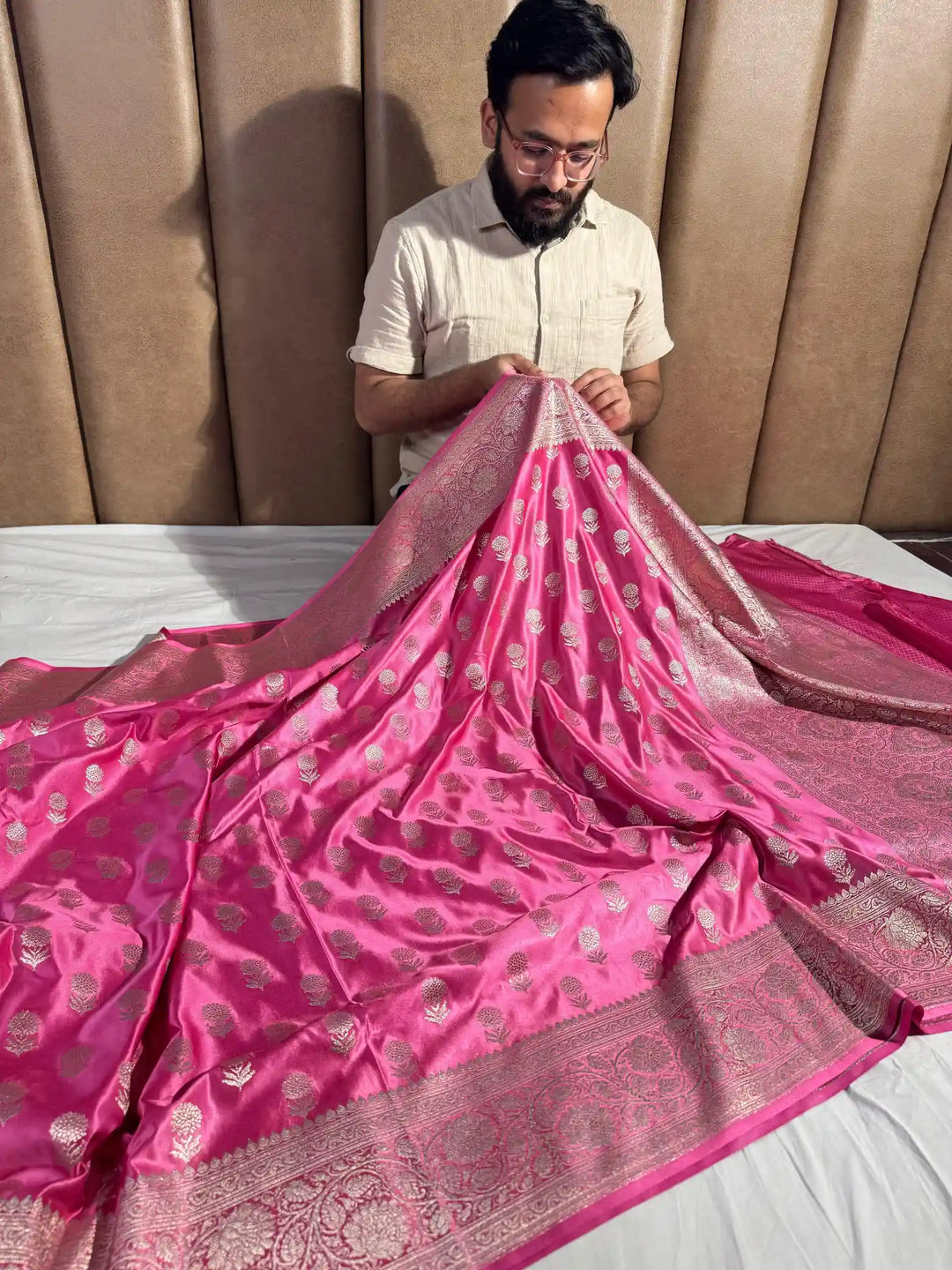 Bright Pink Pretty Mashru Silk Saree
