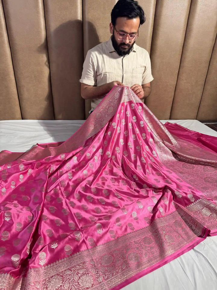 Bright Pink Pretty Mashru Silk Saree
