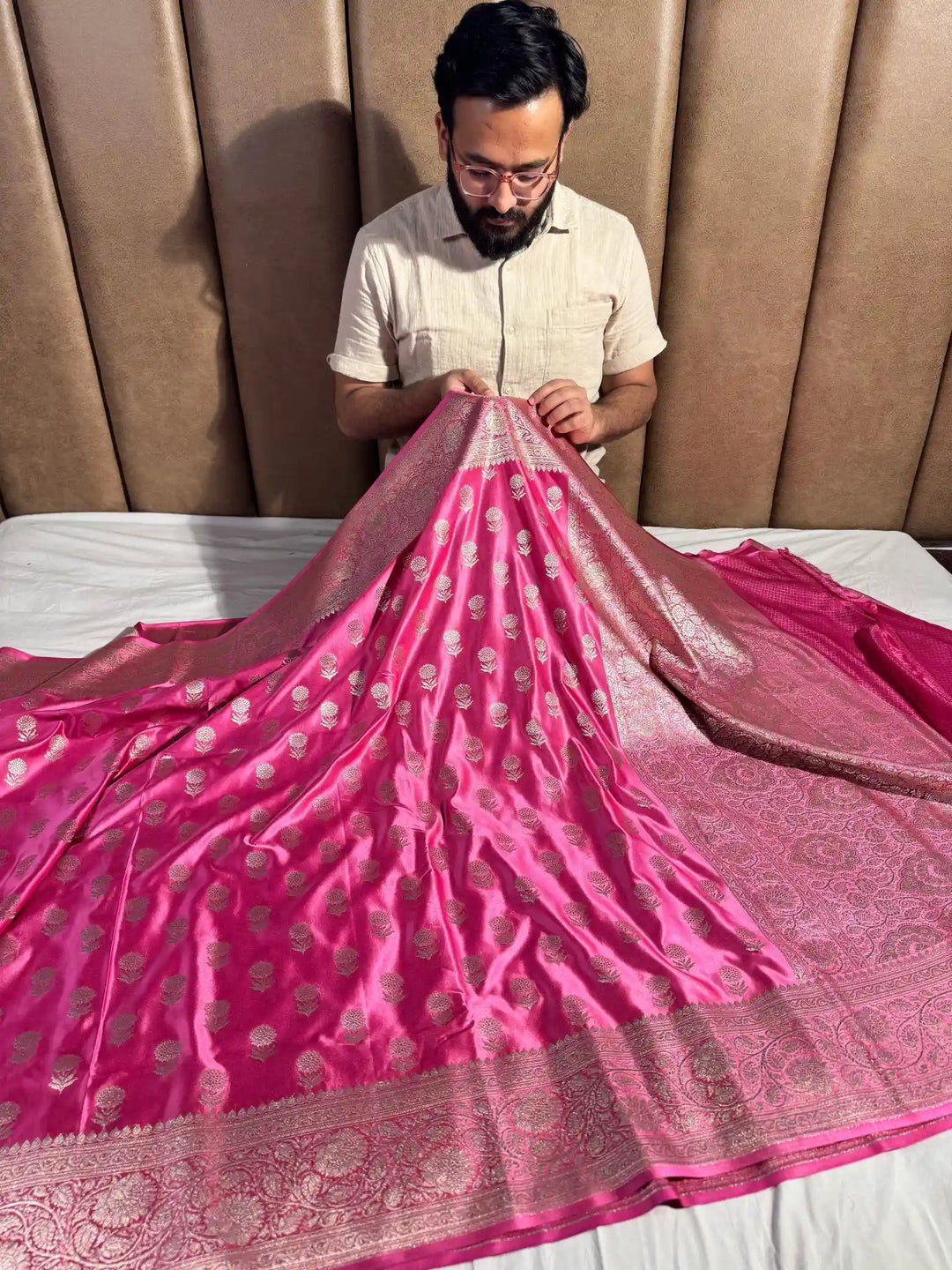 Bright Pink Pretty Mashru Silk Saree