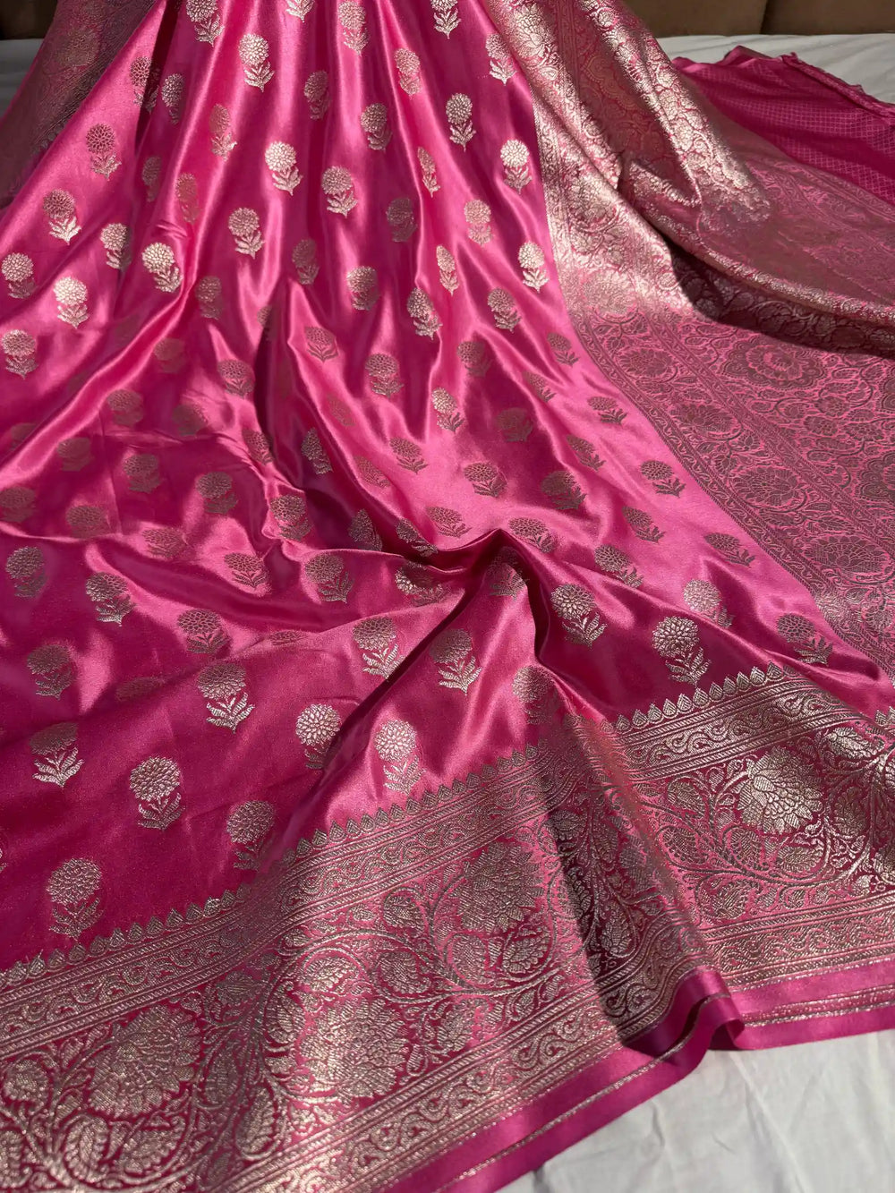 Bright Pink Pretty Mashru Silk Saree