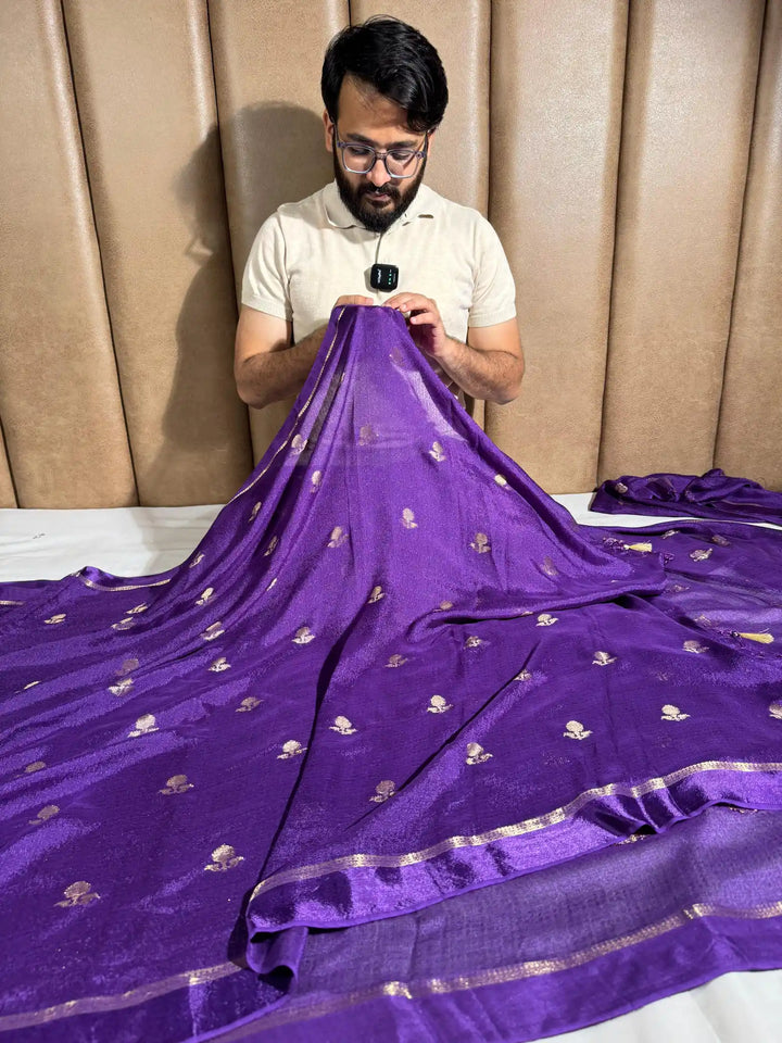 Bright Purple Premium Viscose Georgette Banarasi Saree