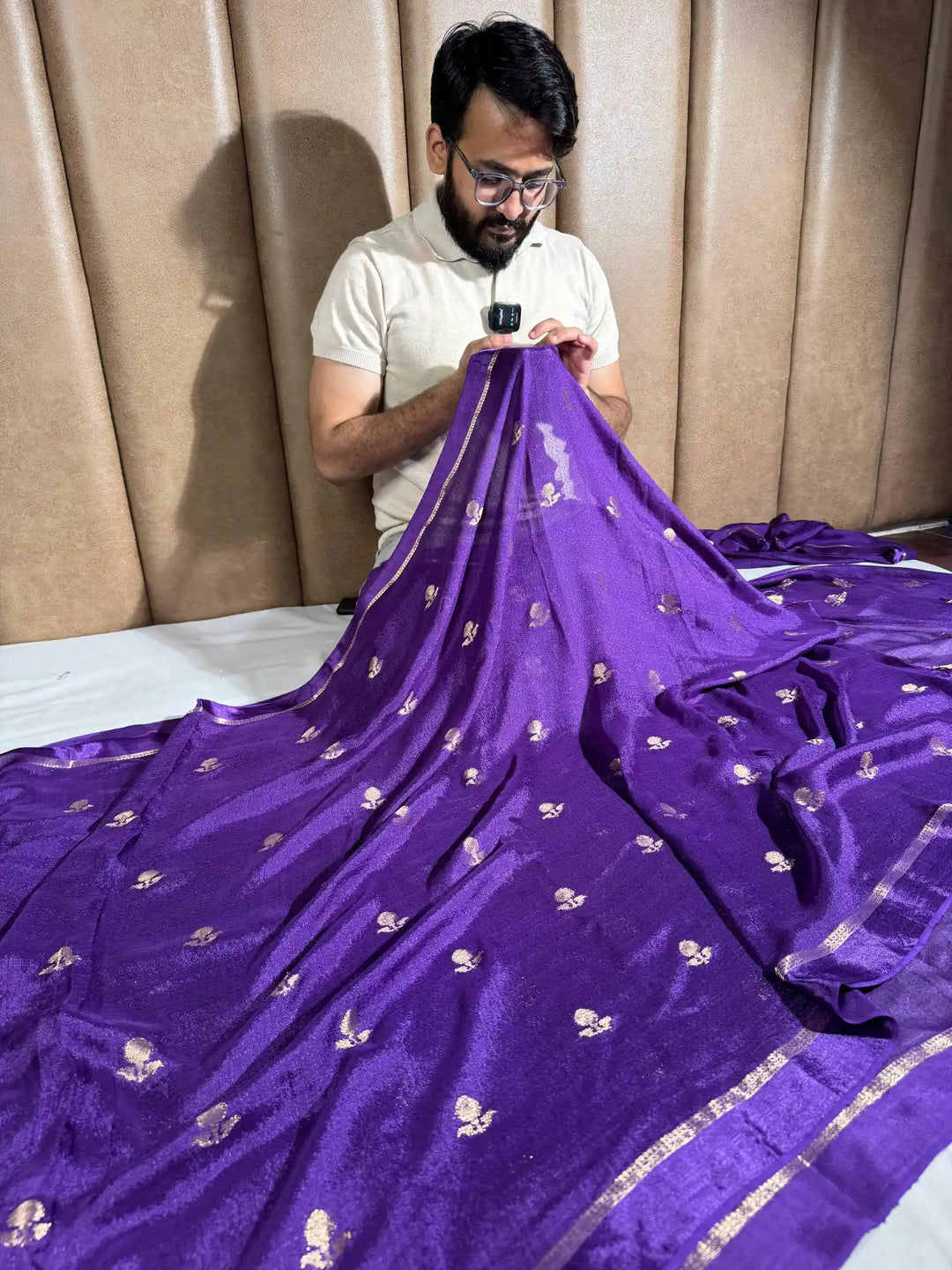 Bright Purple Premium Viscose Georgette Banarasi Saree