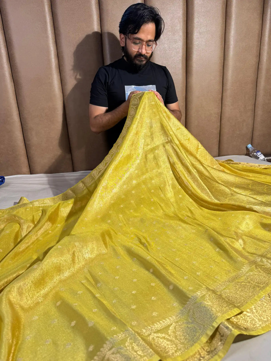 Bright Yellow Soft Luxurious Tissue Silk Saree with Rich Pallu and Blouse
