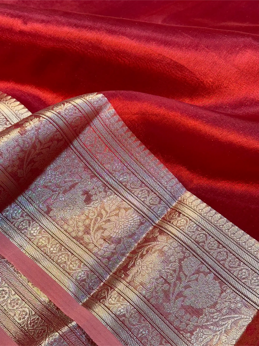 Carmine Red Pure Tissue Silk Intricate Banarasi Saree