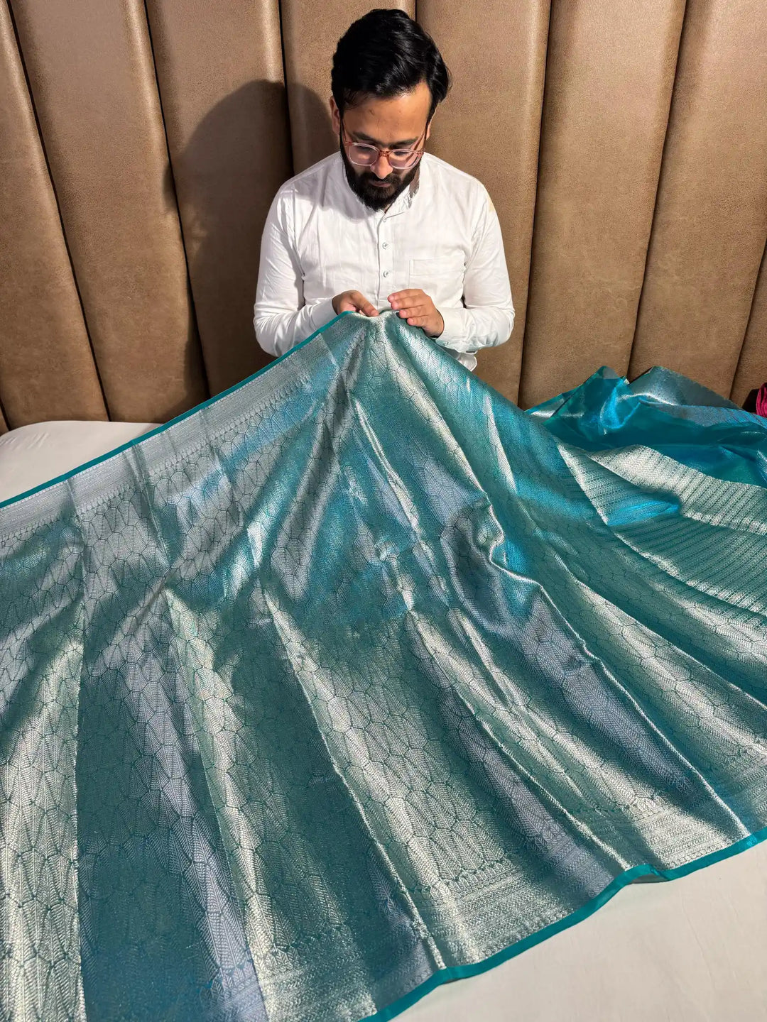 Cobalt Blue Glass Tissue Silk Banarasi Saree