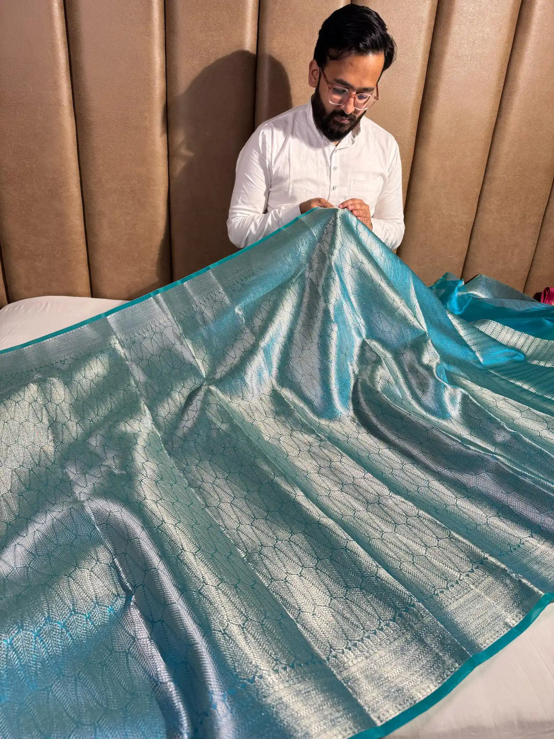 Cobalt Blue Glass Tissue Silk Banarasi Saree