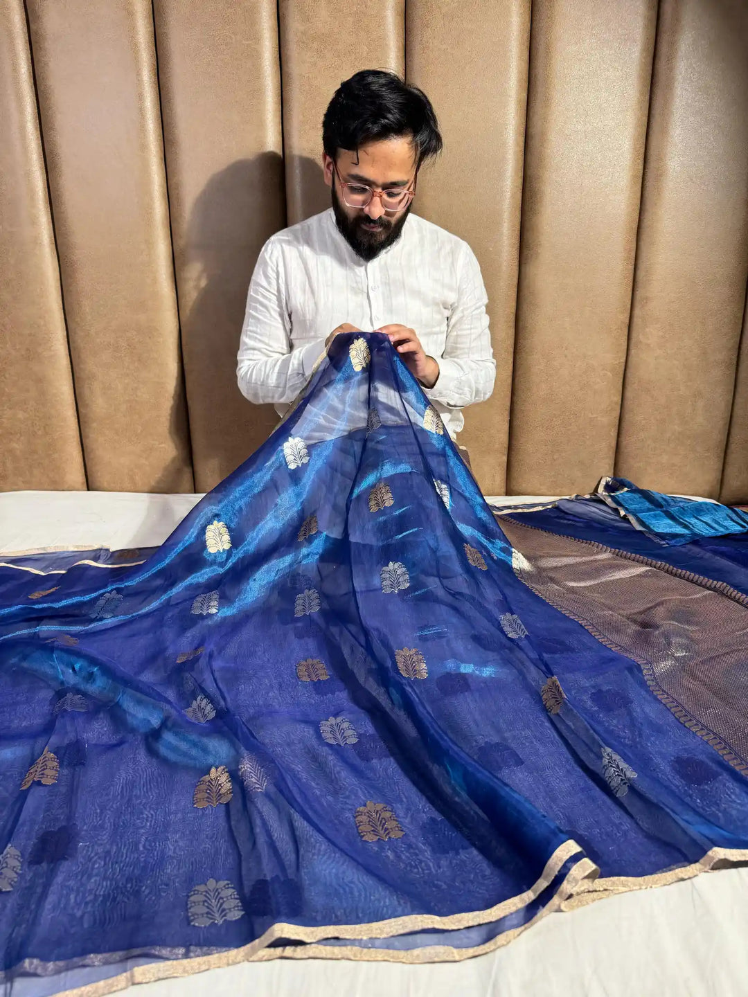 Cobalt Blue Handwoven Pure Tissue Silk Saree