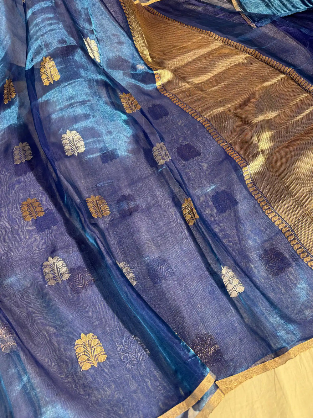Cobalt Blue Handwoven Pure Tissue Silk Saree