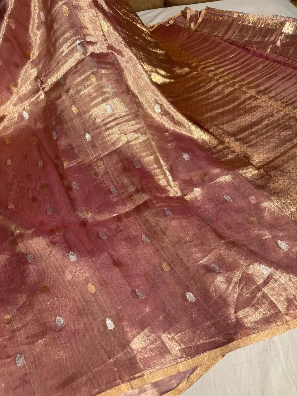 Copper Rose Pure Tissue Silk Banarasi Saree