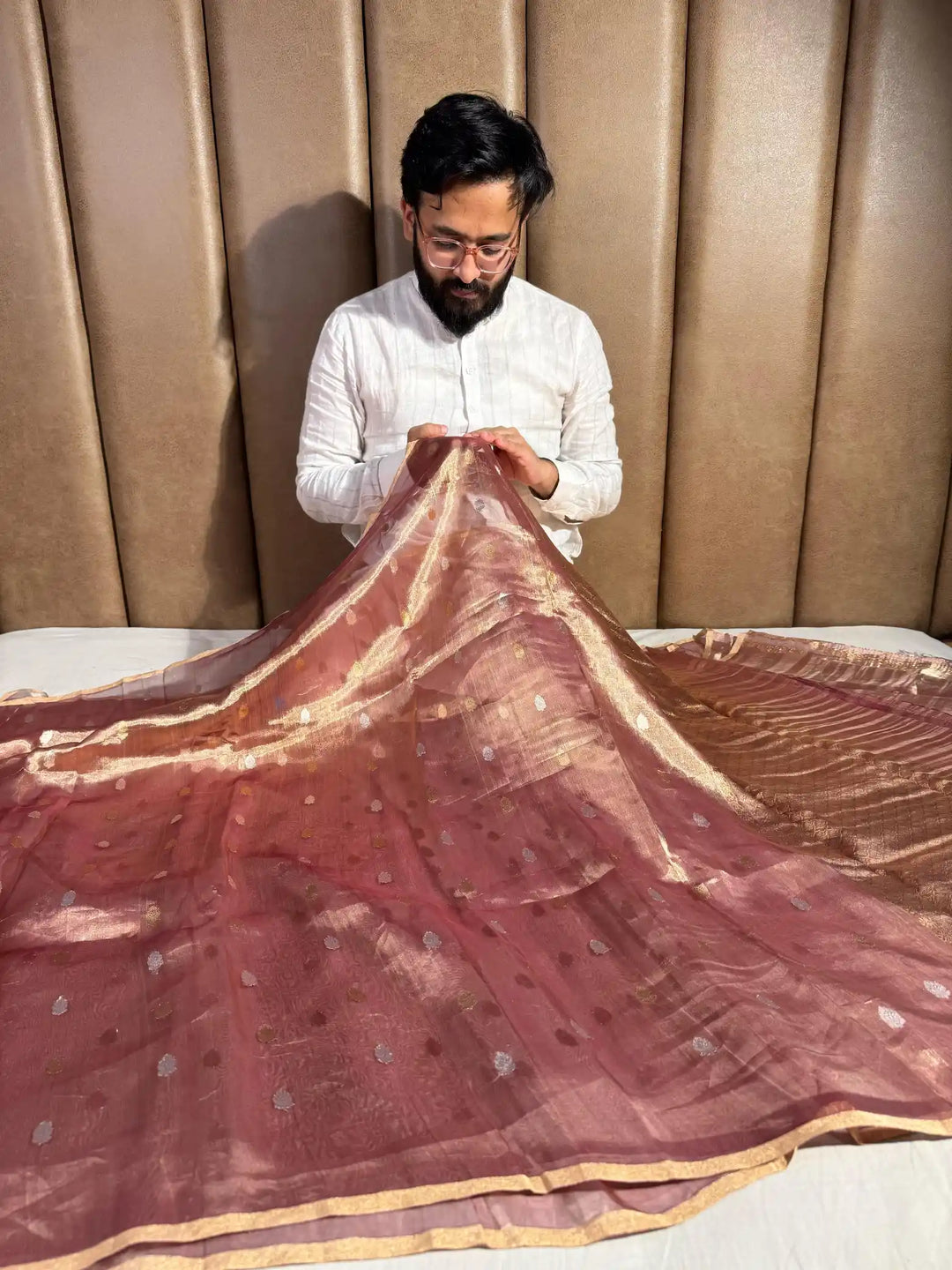 Copper Rose Pure Tissue Silk Banarasi Saree