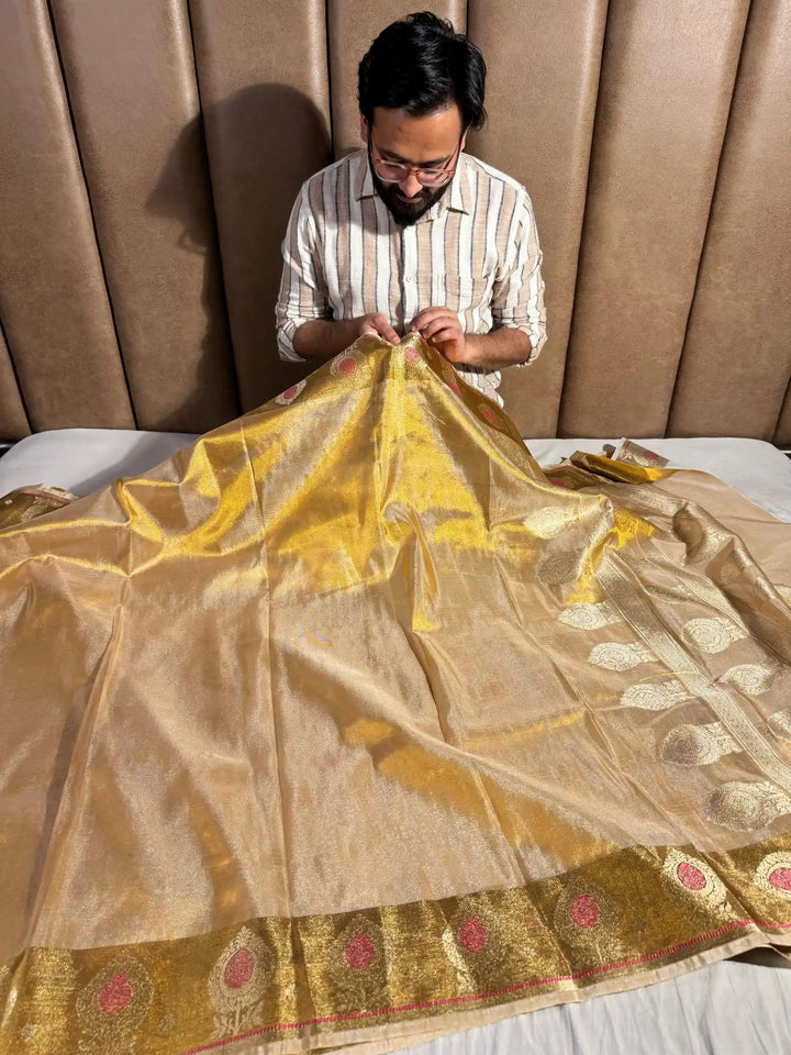 Copper Tissue Silk Saree with rich pallu and blouse