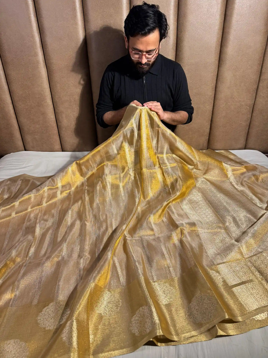 Copper Tissue Silk Saree with rich pallu and blouse