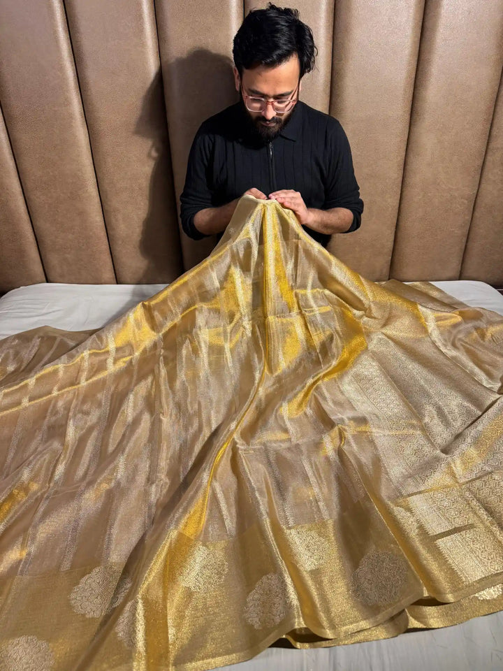 Copper Tissue Silk Saree with rich pallu and blouse