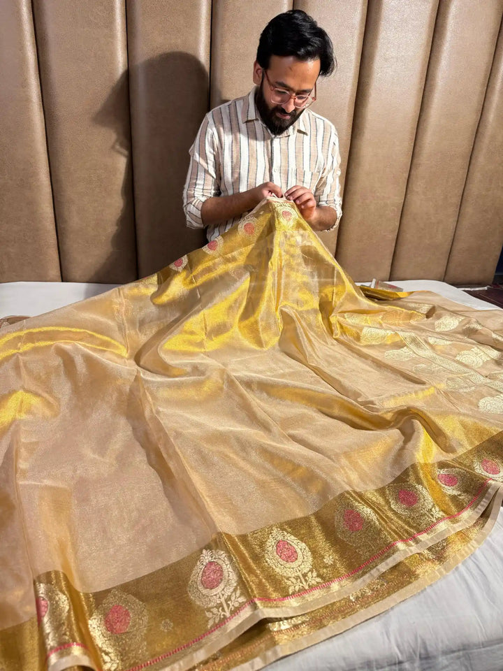 Copper Tissue Silk Saree with rich pallu and blouse