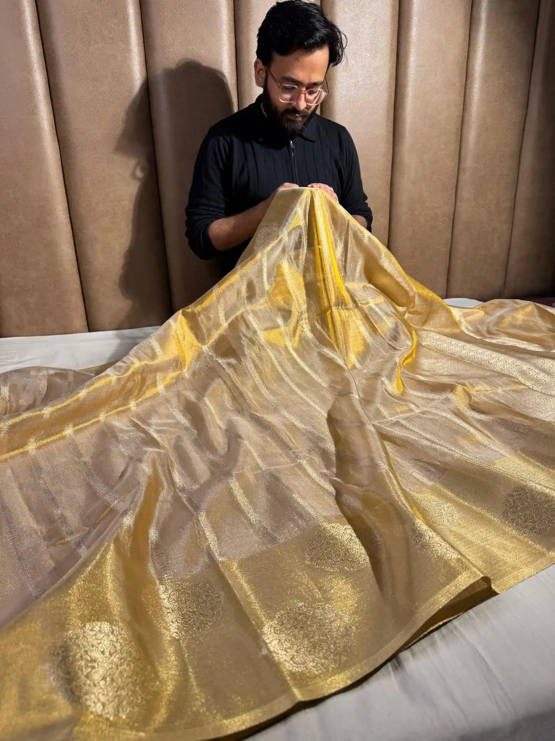 Copper Tissue Silk Saree with rich pallu and blouse