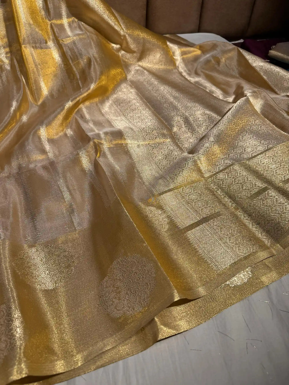 Copper Tissue Silk Saree with rich pallu and blouse