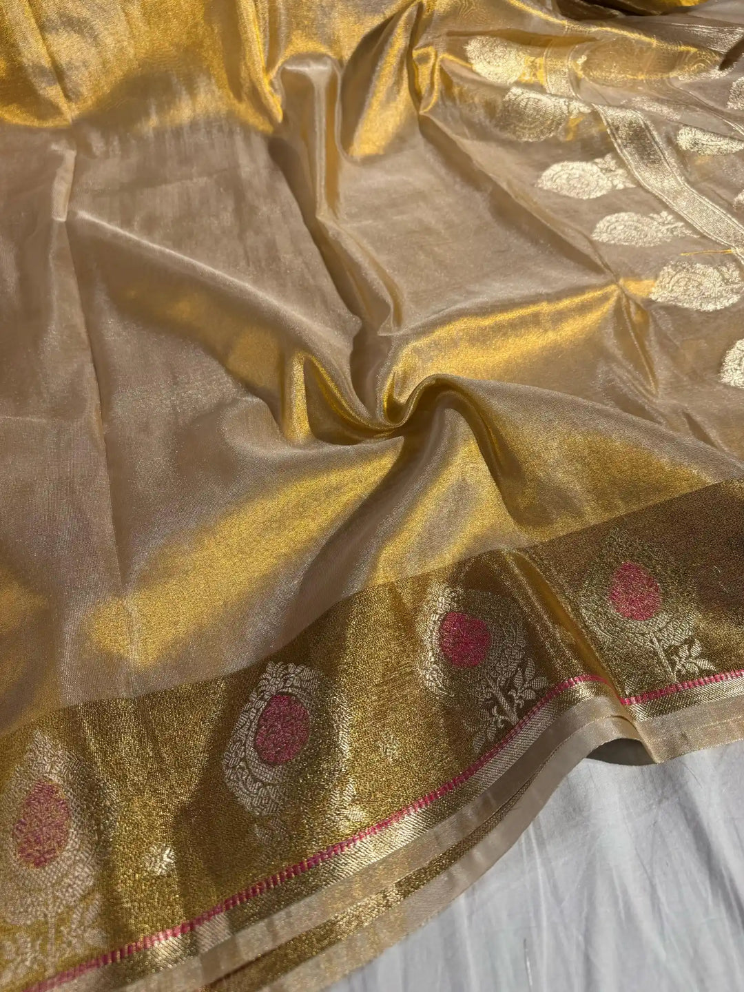 Copper Tissue Silk Saree with rich pallu and blouse
