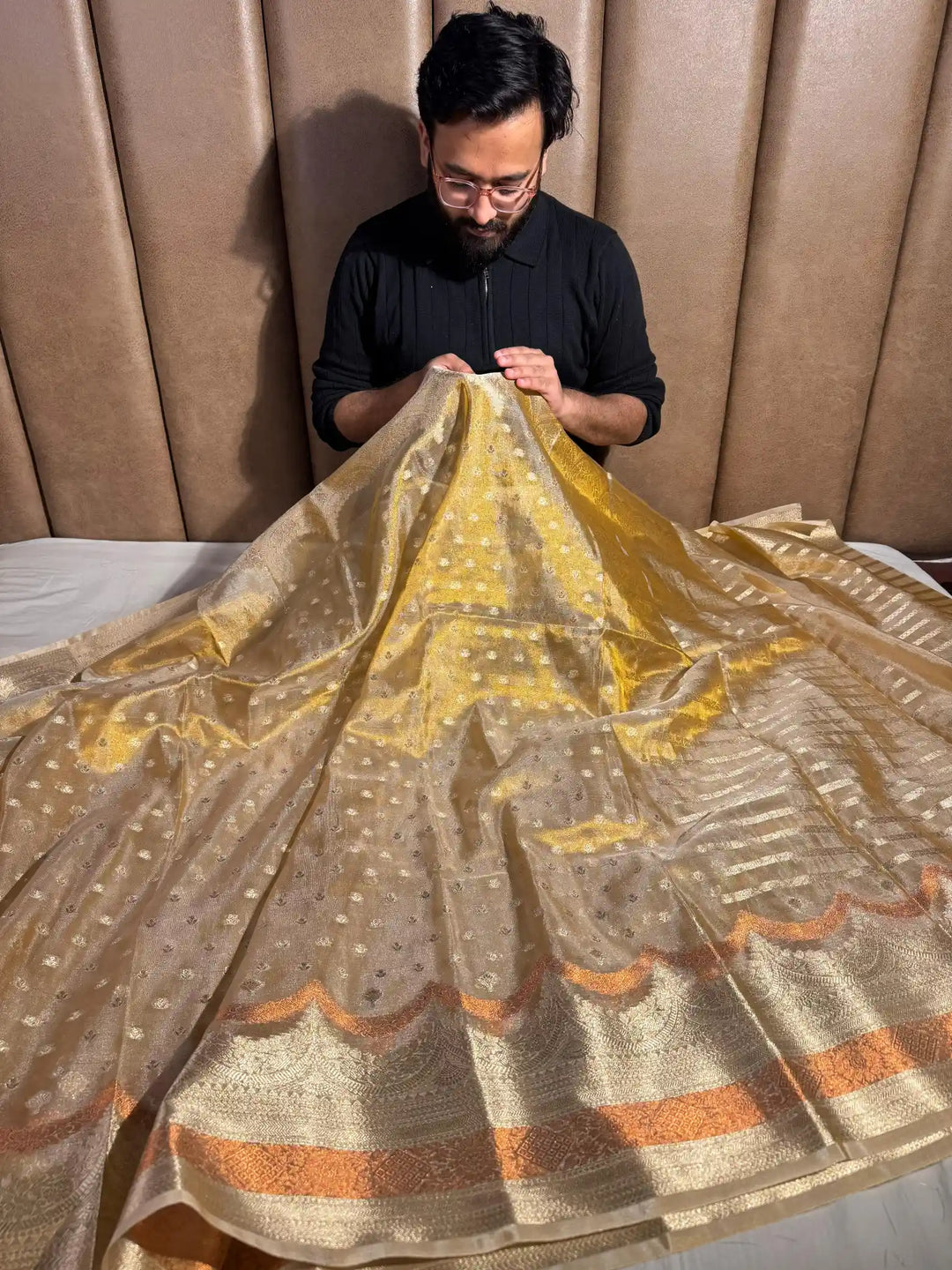 Copper Tissue Silk Saree with rich pallu and blouse