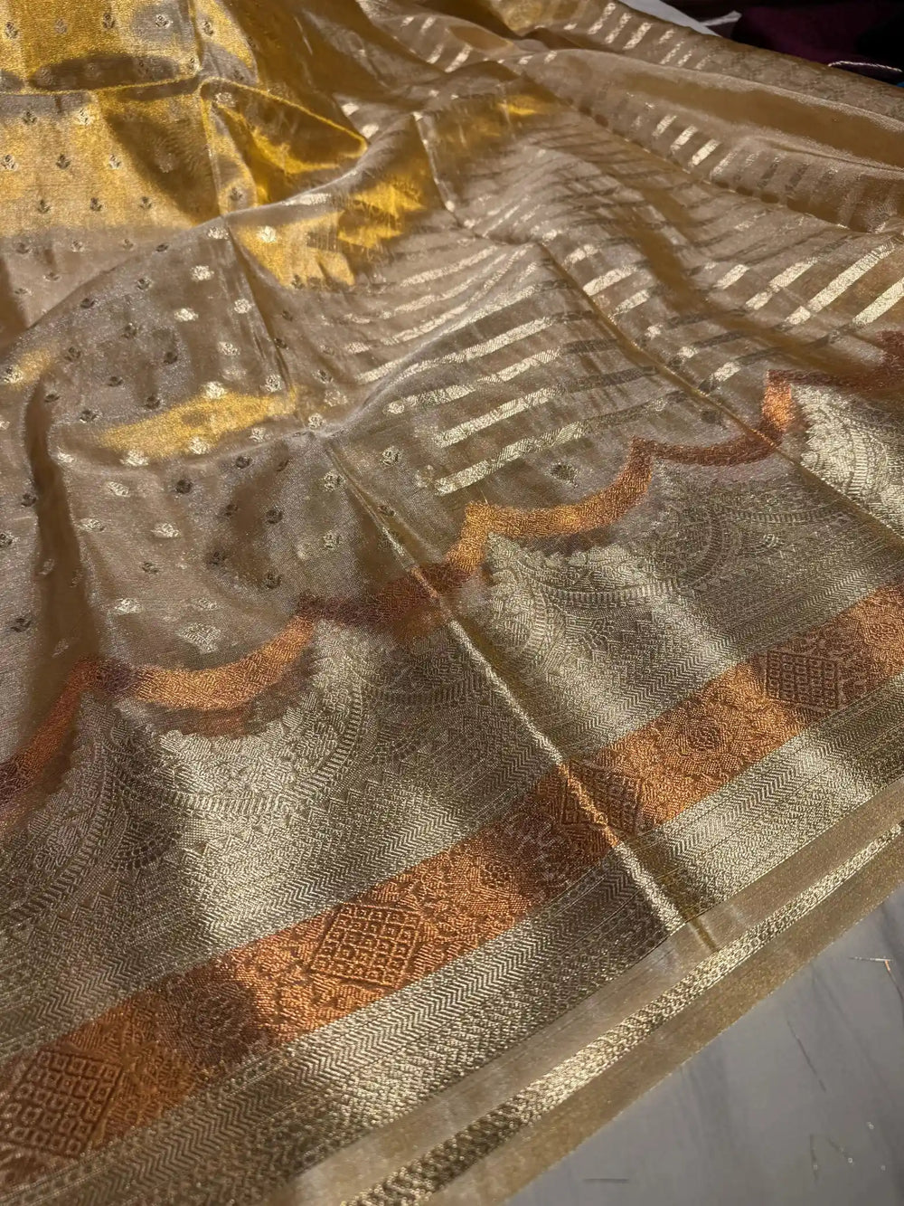 Copper Tissue Silk Saree with rich pallu and blouse