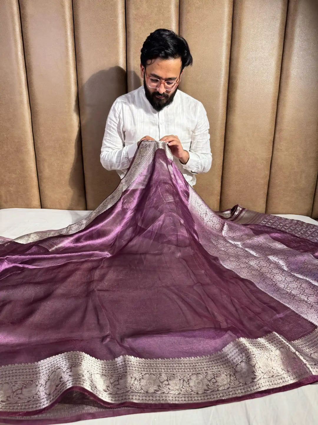 Dark Lavender Pure Tissue Silk Banarasi Saree