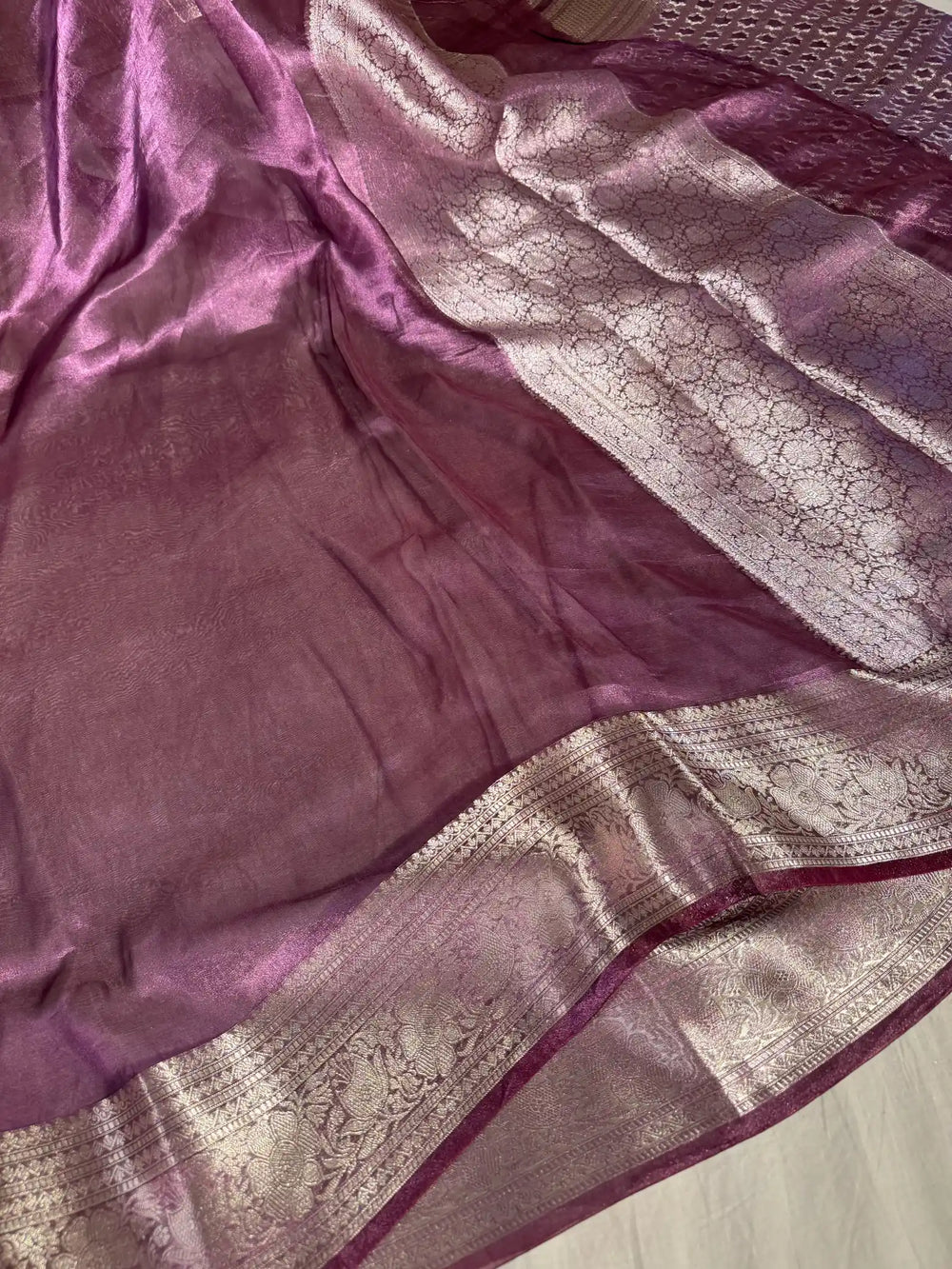 Dark Lavender Pure Tissue Silk Banarasi Saree