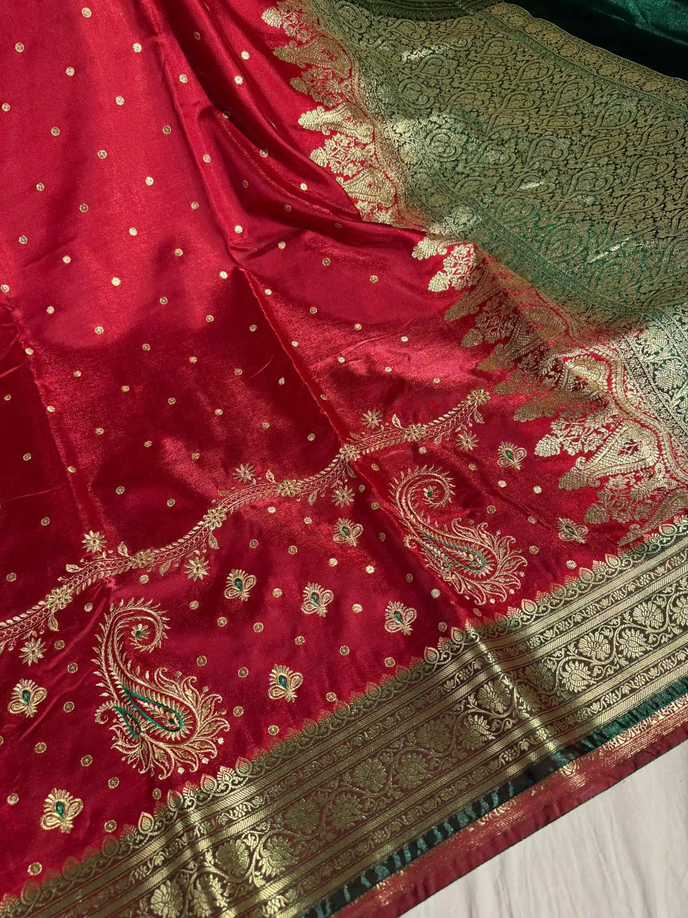 Dark Red Banarasi Satin Katan Silk Saree with Embroidery Work